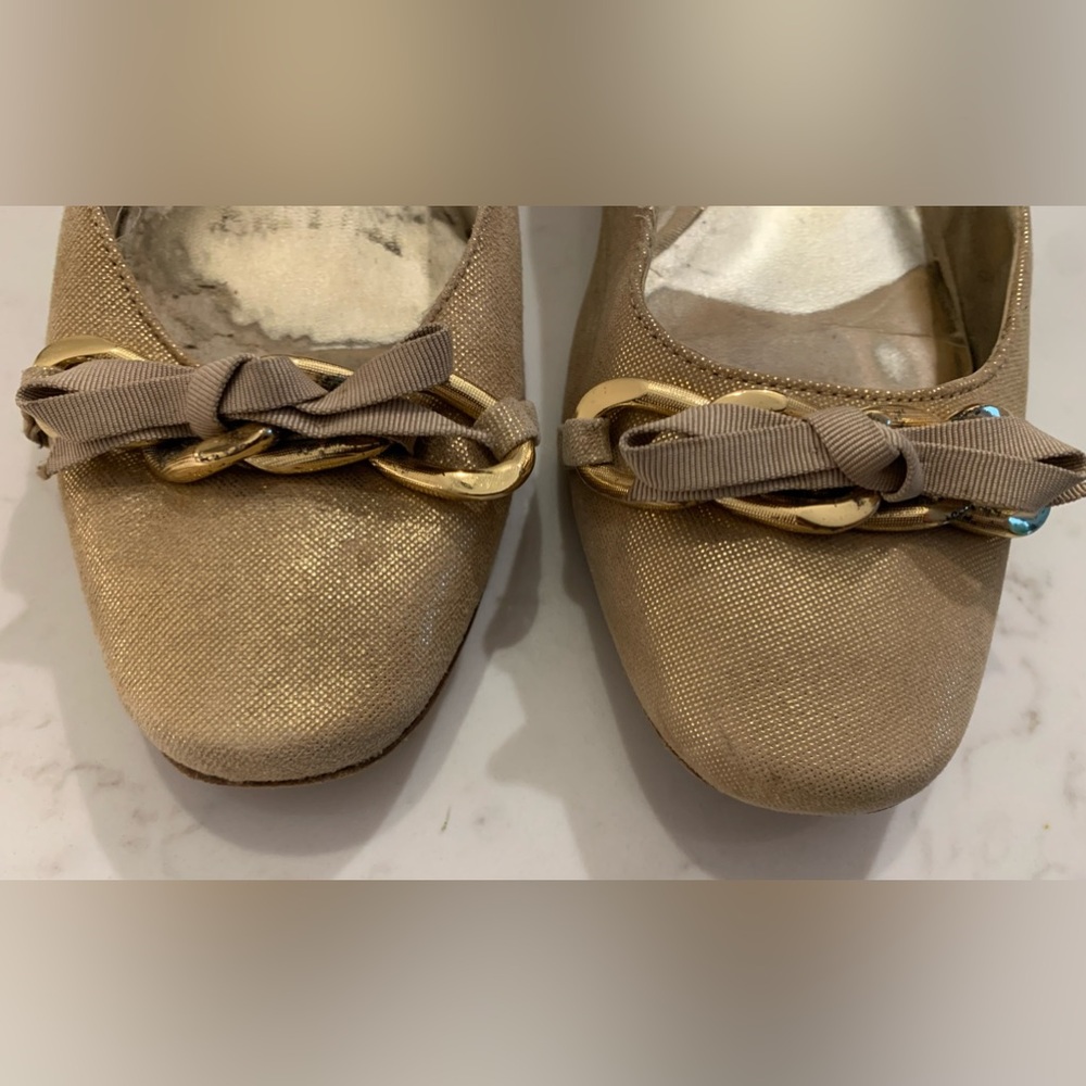 Nina Flats with Chain & Bow Detail in Glitter Fabric and Leather - Picture 2 of 7